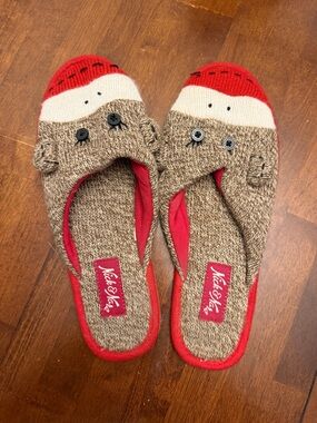 Nice & Me Knit Monkey Slippers in Red and Brown